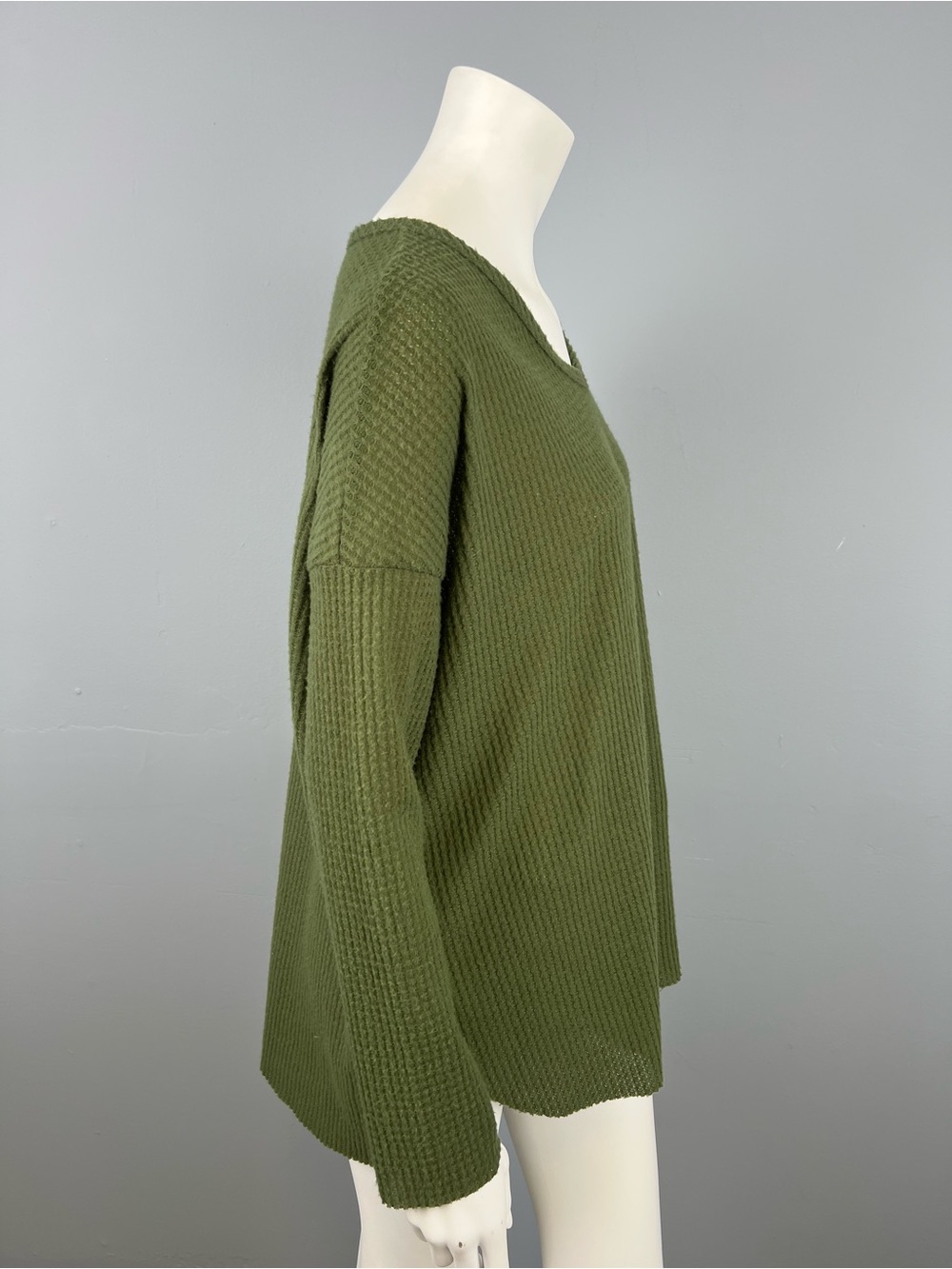prospect BLVD Brooklyn NY Olive Green V-Neck Waffle Sweater